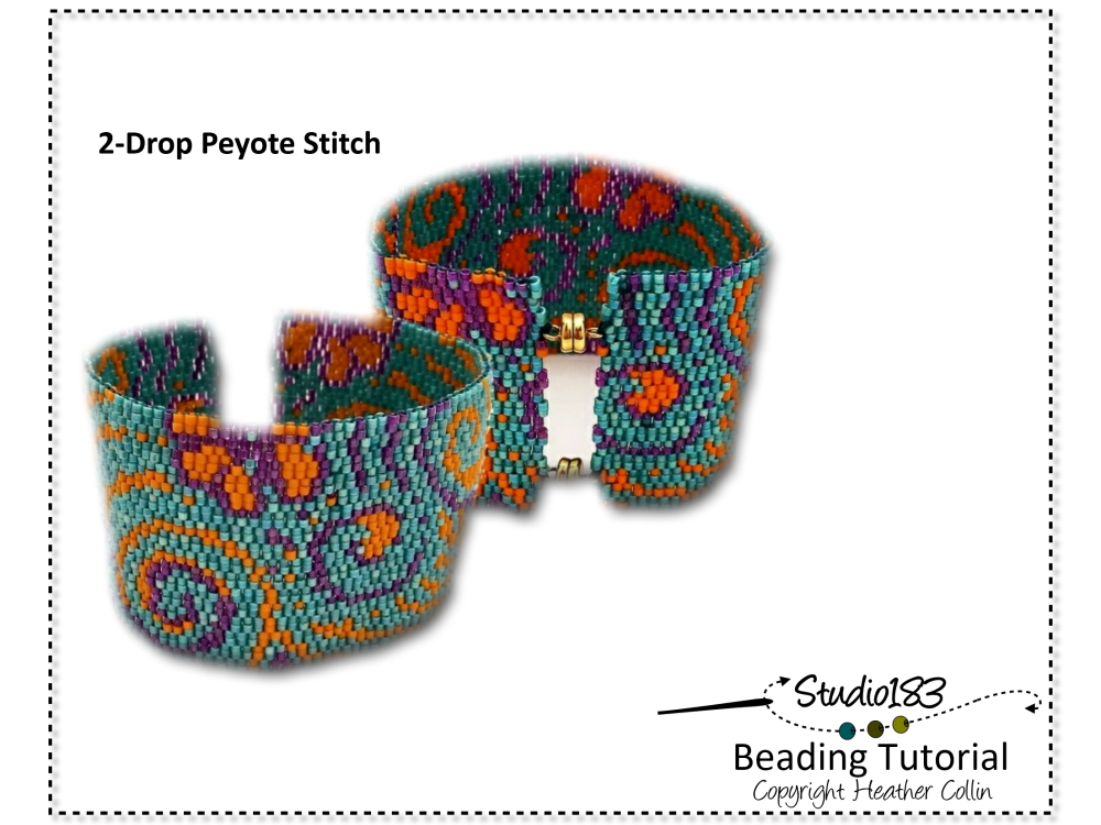 Download 2 drop Flat Peyote Stitch Cuff Beading Pattern Tutorial - ARTY FARTY | HeatherCollinBeadesigns