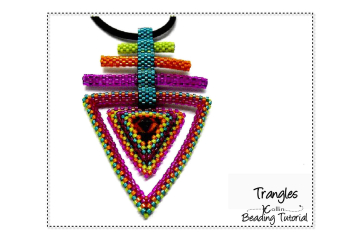 Open Triangle Frame Pendant with Bezelled Rivoli Beading Pattern, Rolled Edge,  Peyote Stitch Pendant Pattern, Beading Tutorial - TRANGLES