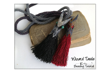 Gothic Tassel Pendant Beading Pattern, Geometric Peyote Stitch Pendant with Chenille Stitch Rope Beading Tutorial - WIZARD