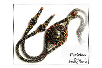 CRAW Necklace/Lariat Beading Pattern with Large Glass Marble Focal, Beading Tutorial - MARBELOUS